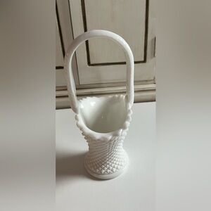 Vintage Westmoreland Glass Basket English Hobnail White Milk Glass Candy Dish